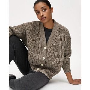 [Babaa] No 19 Dark Mist Wool Chunky Knit Cardigan One Size V-Neck Cozy Sweater